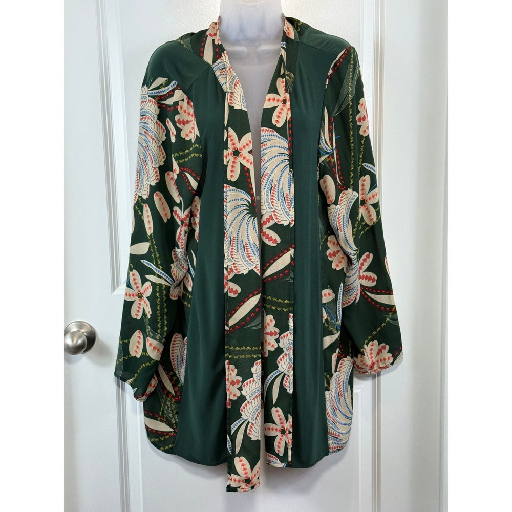 Forest Green Floral Open-Front Women's flowy cardigan
